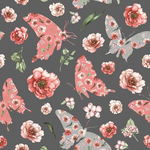 pink and grey floral butterfly grey