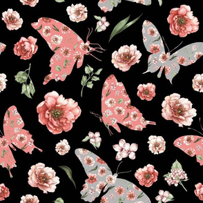 pink and grey floral butterfly black