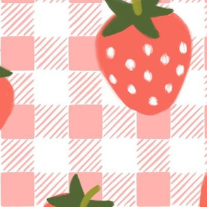 Strawberries on Berry Pink Gingham-JUMBO