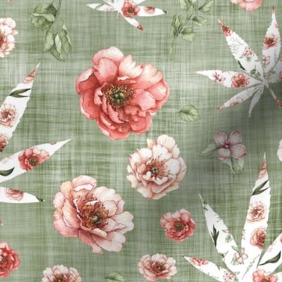 pink weed green linen 