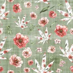 pink weed green linen 