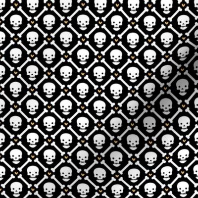 Cute Skulls and Bones - Black w/ Orange Small Scale