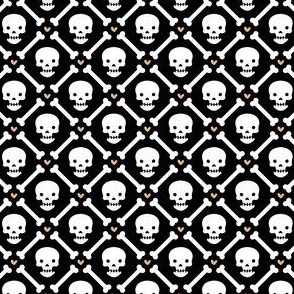 Cute Skulls and Bones - Black w/ Orange Small Scale