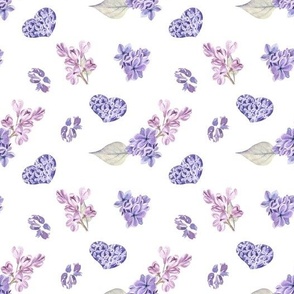 Lilac hearts on white