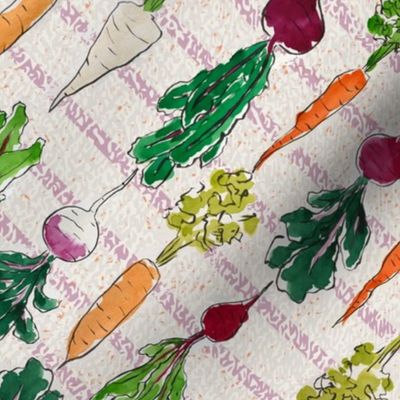 Garden Root Vegetables Mauve Stripe by ArtfulFreddy