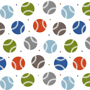 Baseball Dots - Multi with Stars Large White