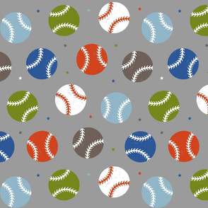 Baseball Dots - Multi with Stars Large Grey