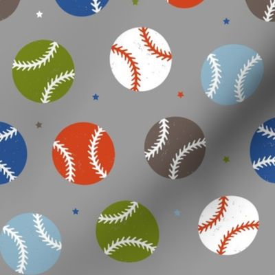 Baseball Dots - Multi with Stars Medium Grey