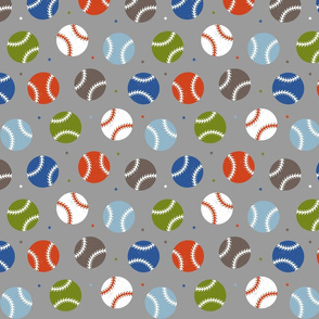 Baseball Dots - Multi with Stars Medium Grey