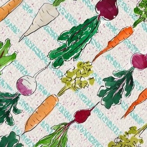 Garden Root Vegetables Teal Stripe by ArtfulFreddy