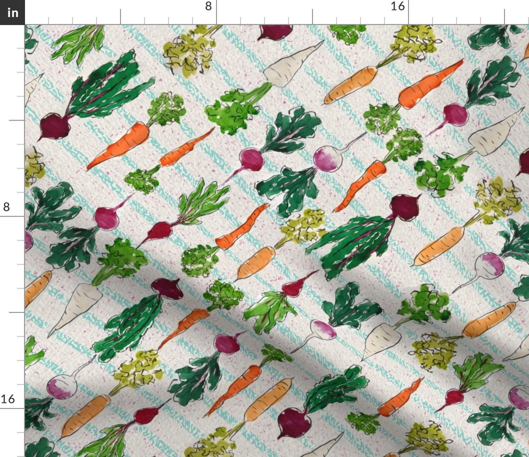 Garden Root Vegetables Teal Stripe by ArtfulFreddy