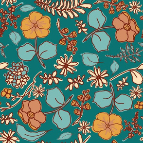 Fall Flowers Teal
