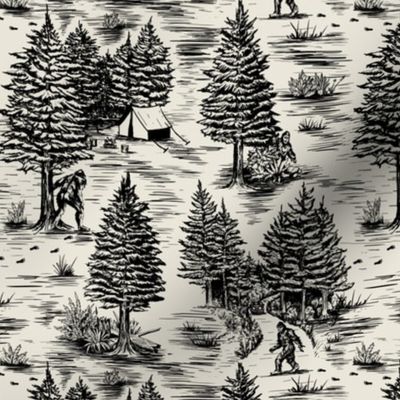 Small-Scale Bigfoot / Sasquatch Toile de Jouy in Black