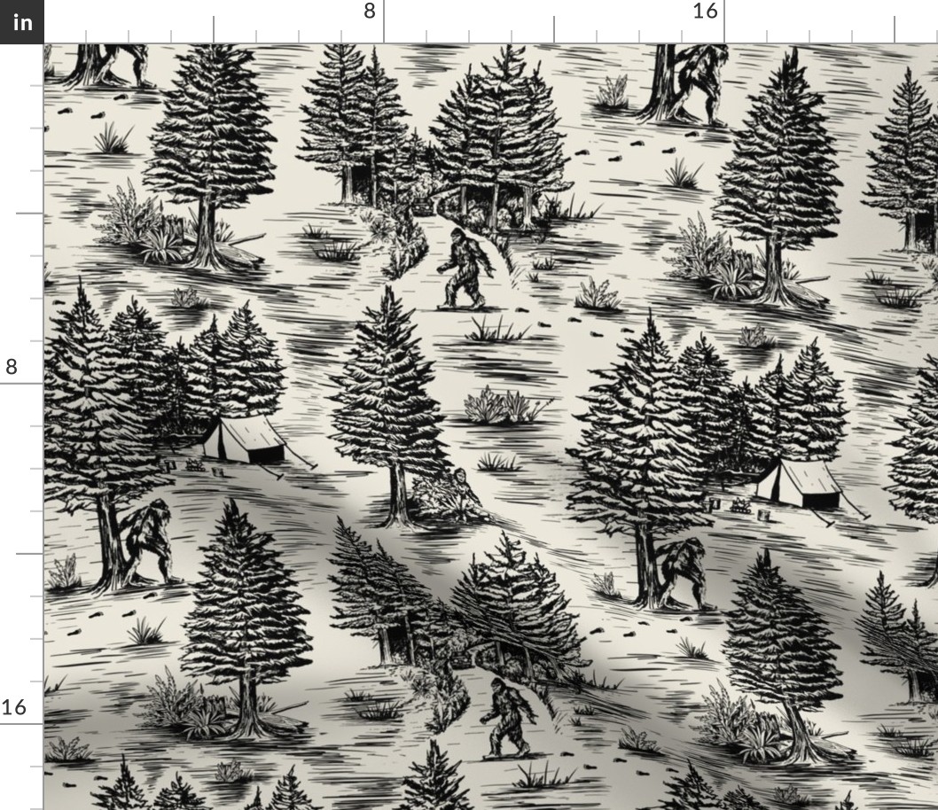 Large-Scale Bigfoot / Sasquatch Toile de Jouy in Black 