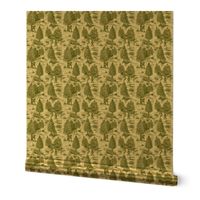 Small-Scale Bigfoot / Sasquatch Toile de Jouy in Forest Green