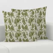 Small-Scale Bigfoot / Sasquatch Toile de Jouy in Forest Green