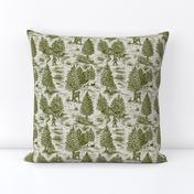 Small-Scale Bigfoot / Sasquatch Toile de Jouy in Forest Green