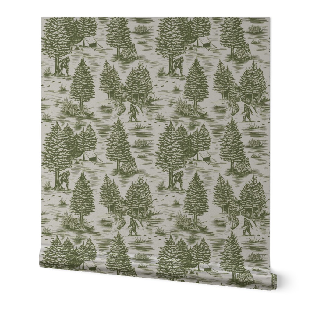 Large-Scale Bigfoot / Sasquatch Toile de Jouy in Forest Green