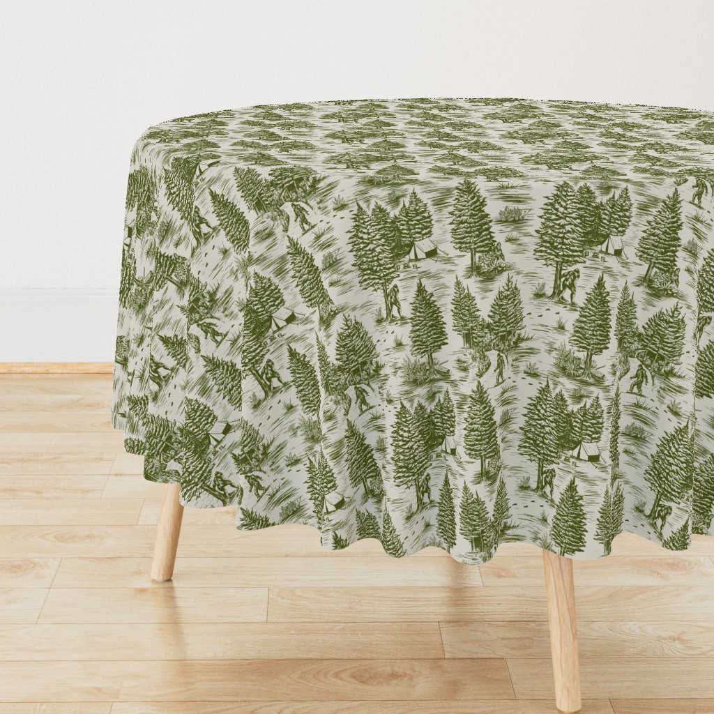 Large-Scale Bigfoot / Sasquatch Toile de Jouy in Forest Green
