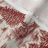 Small-Scale Bigfoot / Sasquatch Toile de Jouy in Red