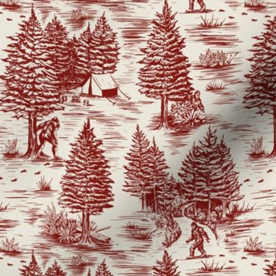 Small-Scale Bigfoot / Sasquatch Toile de Jouy in Red