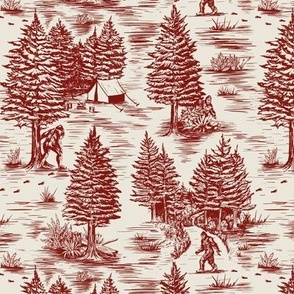 Small-Scale Bigfoot / Sasquatch Toile de Jouy in Red