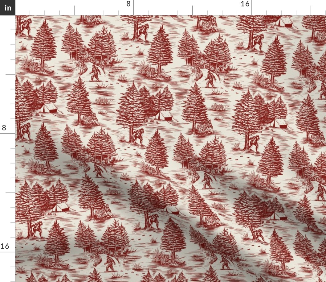 Small-Scale Bigfoot / Sasquatch Toile de Jouy in Red