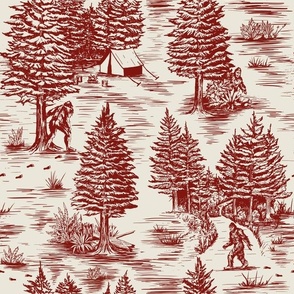 Large-Scale Bigfoot / Sasquatch Toile de Jouy in Red