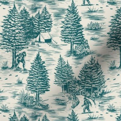 Small-Scale Bigfoot / Sasquatch Toile de Jouy in Teal