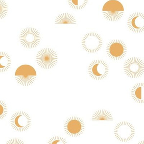 Sunrise sunshine and moon phase designs happy day design gold ochre yellow on white