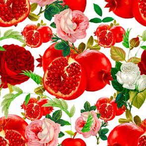 Fruits,flowers,pomegranate,roses art