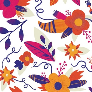 Pattern with orange, yellow, and pink flowers