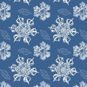 Snow Flakes and Holly on Blue (small)