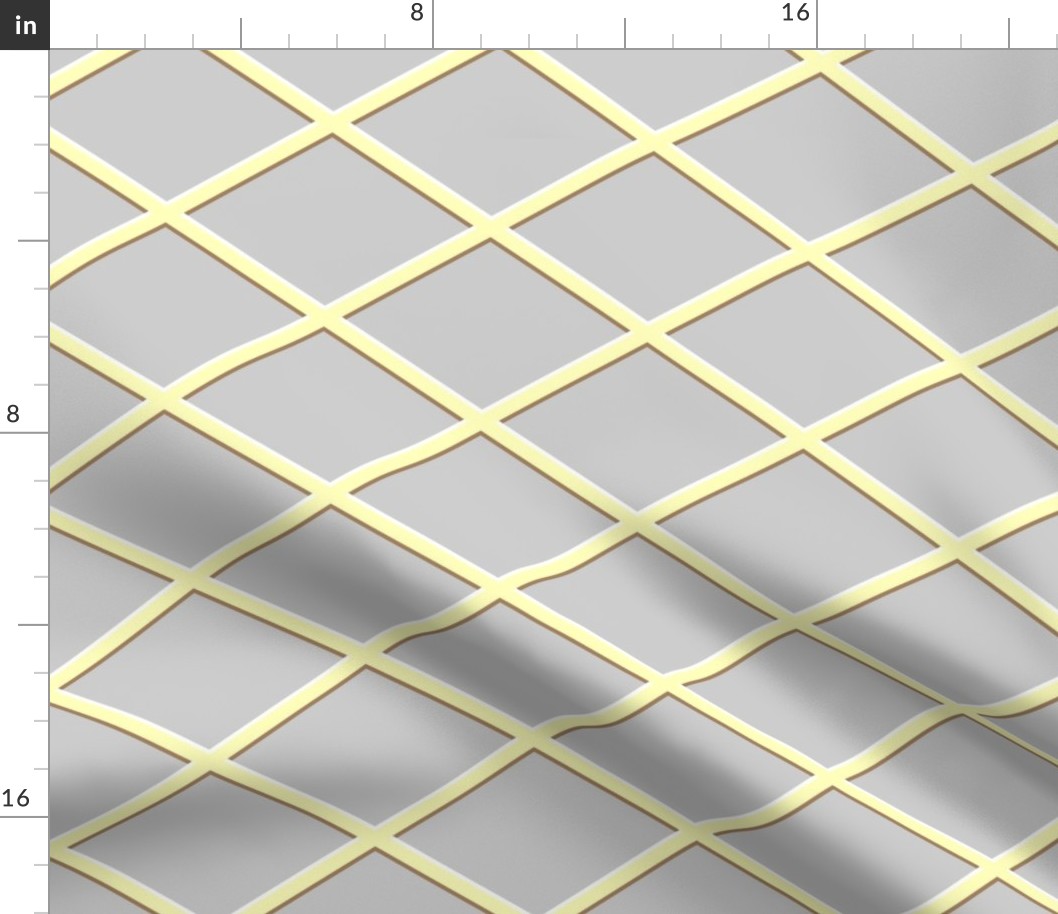 Diagonal Diamond Grid Yellow and Gray