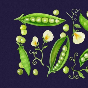 Sugar Peas on Blue painting Tea Towel