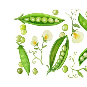 Sugar Peas on White painting Tea Towel