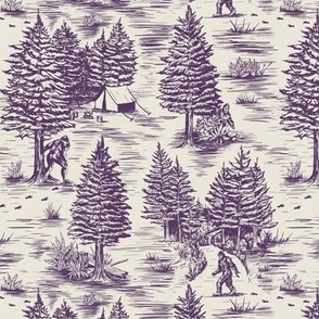 Small-Scale Bigfoot / Sasquatch Toile de Jouy in Purple