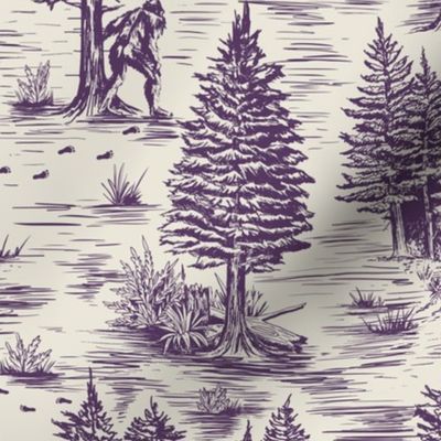 Large-Scale Bigfoot / Sasquatch Toile de Jouy in Purple