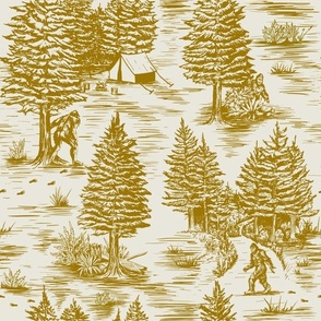 Large-Scale Bigfoot / Sasquatch Toile de Jouy in Gold