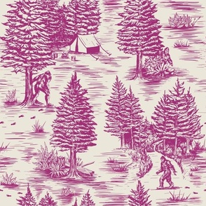 Large-Scale Magenta Bigfoot / Sasquatch Toile de Jouy