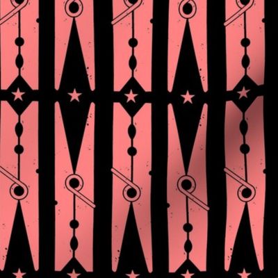 Hang On Clothespins Stars & Diamonds - Pink on Black