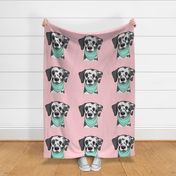 Dalmatian panel - pink and aqua - 18" square panel - LAD21