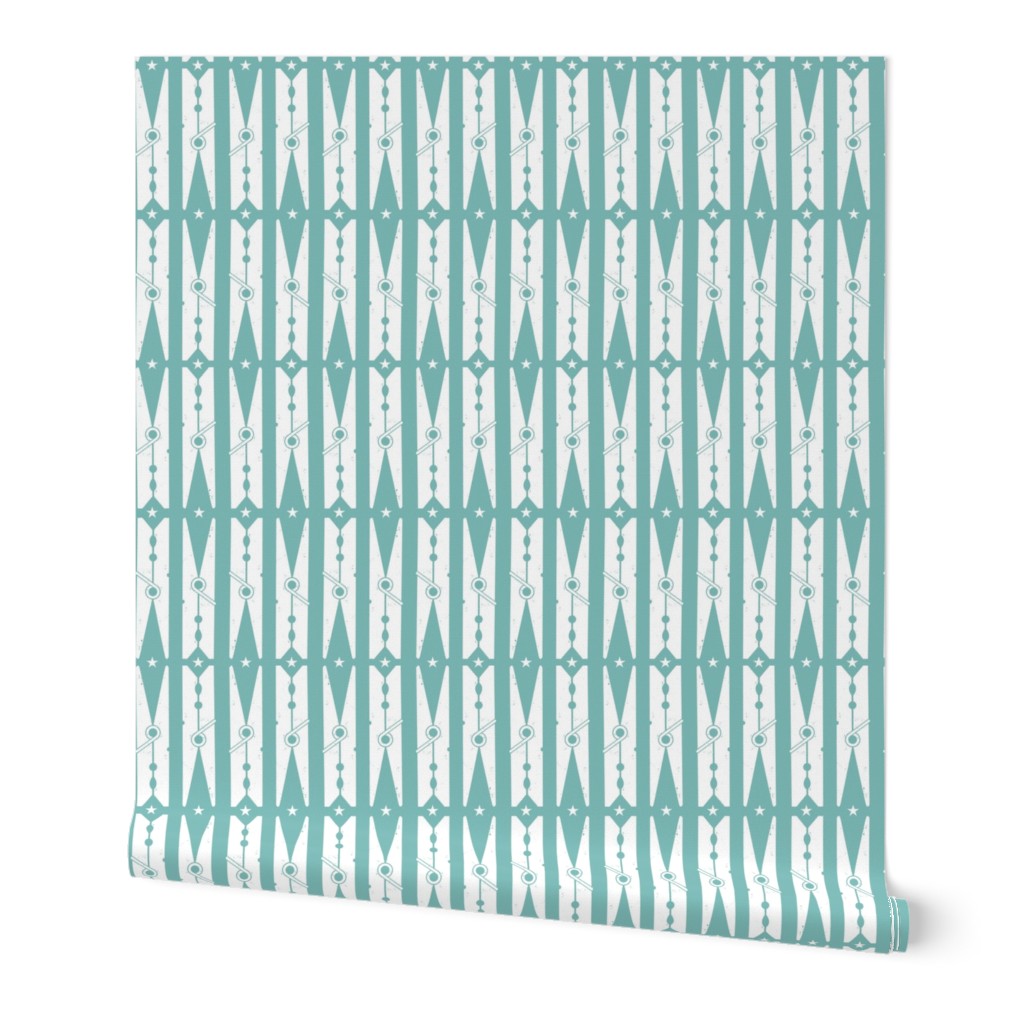 Hang On Clothespins Stars & Diamonds - White on Teal