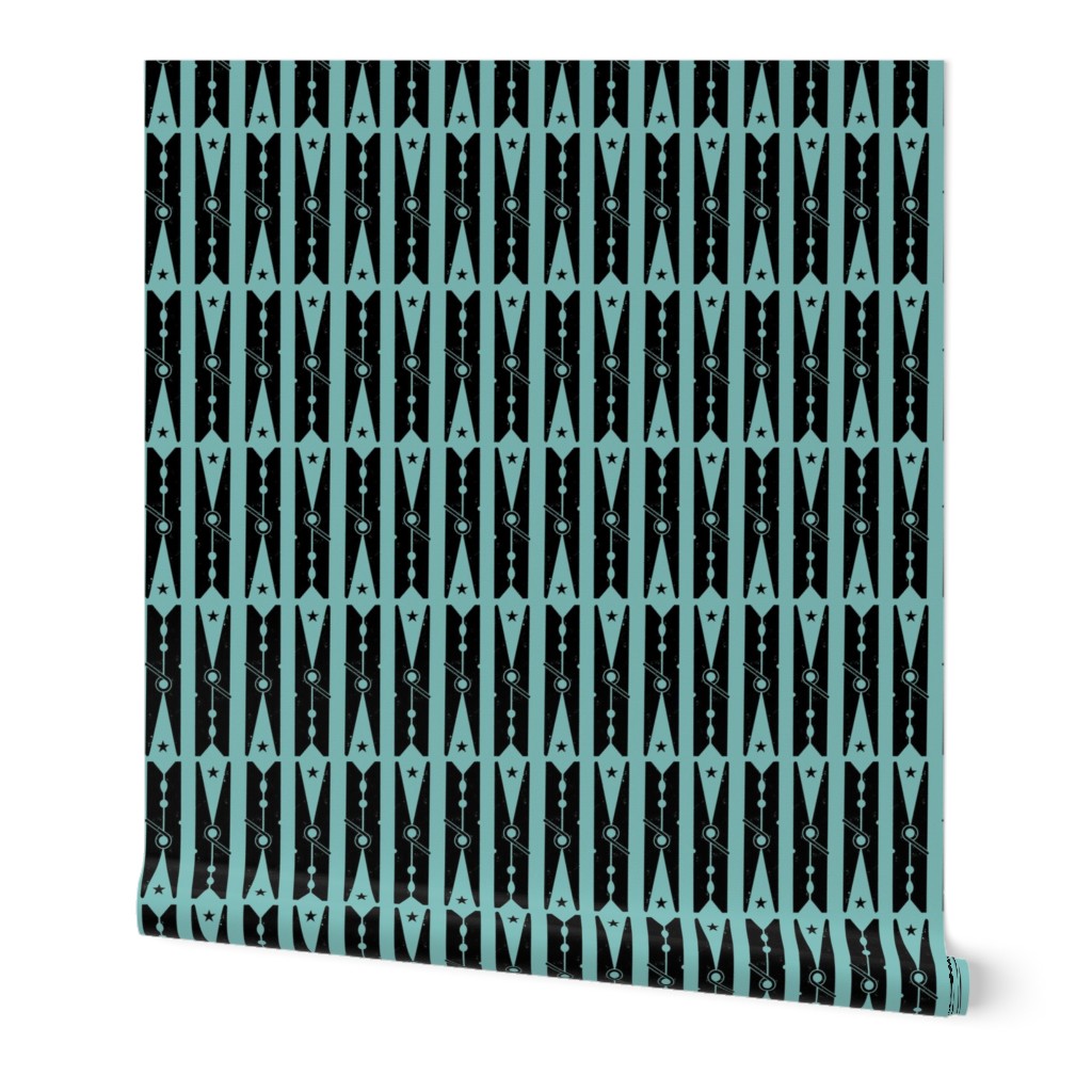 Hang On Clothespins Circus Style - Black on Teal