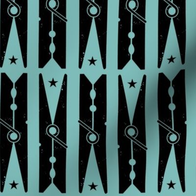 Hang On Clothespins Circus Style - Black on Teal