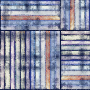 (M) Chalky Striped Squares Cobalt Rust