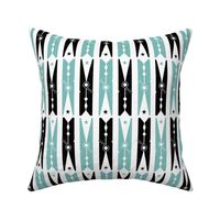 Hang On Clothespins Circus Style - Teal and Black on White