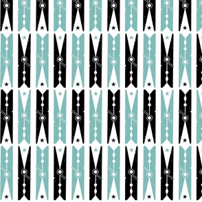 Hang On Clothespins Circus Style - Teal and Black on White