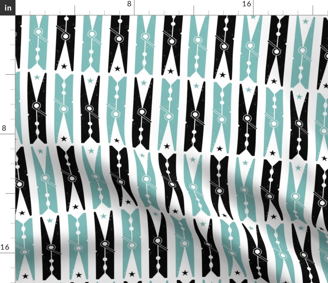 Hang On Clothespins Circus Style - Teal and Black on White