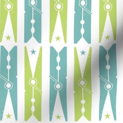 Hang On Clothespins Circus Style - Teal and Green on White